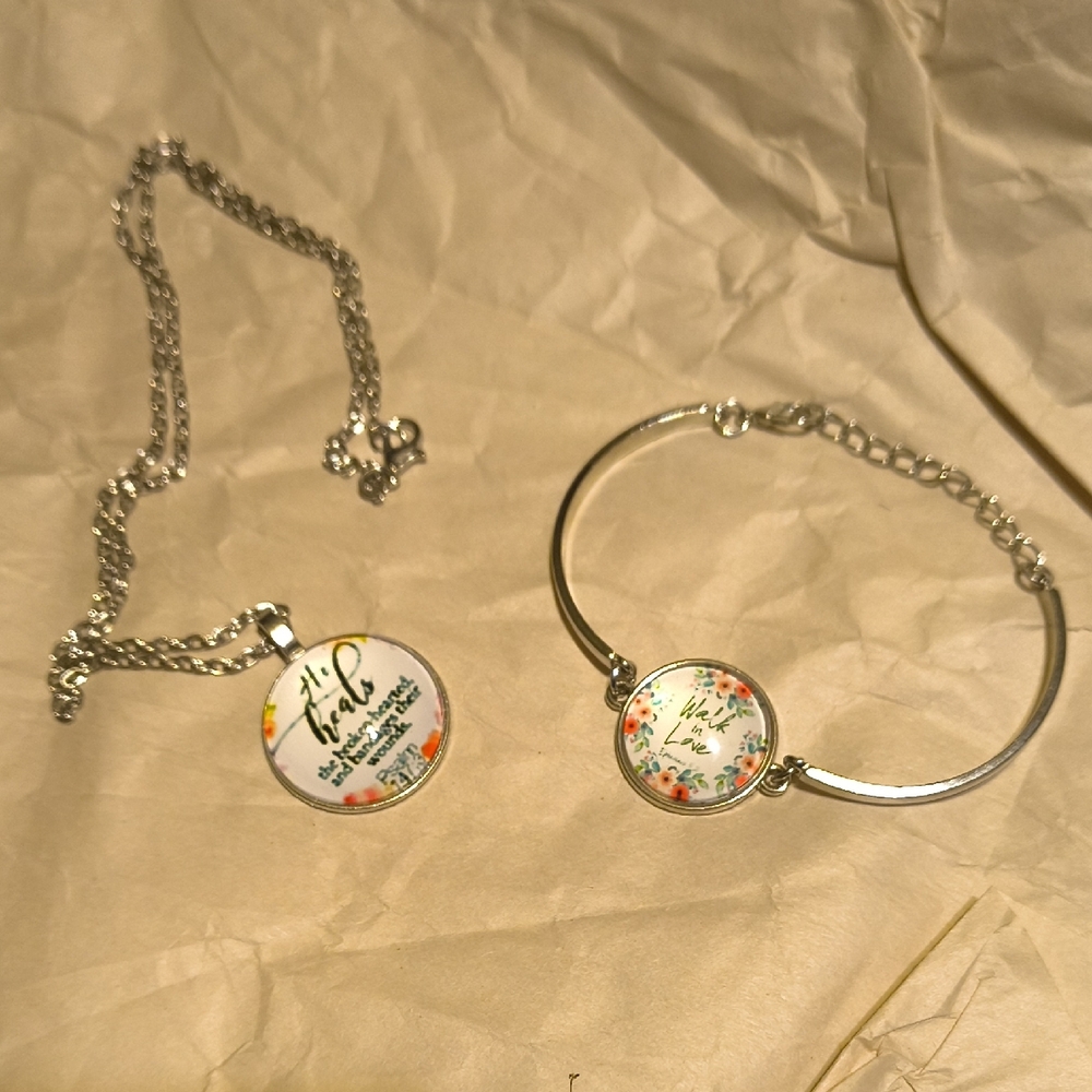 Necklace And Bracelet Set With Bible Verse On Them